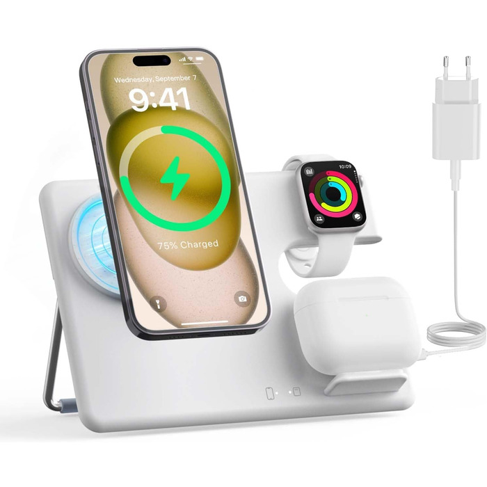 Зарядний пристрій JoyGeek 3-в-1 з MagSafe для Apple Watch, iPhone 16/15/14/13/12 та AirPods, складна зарядка