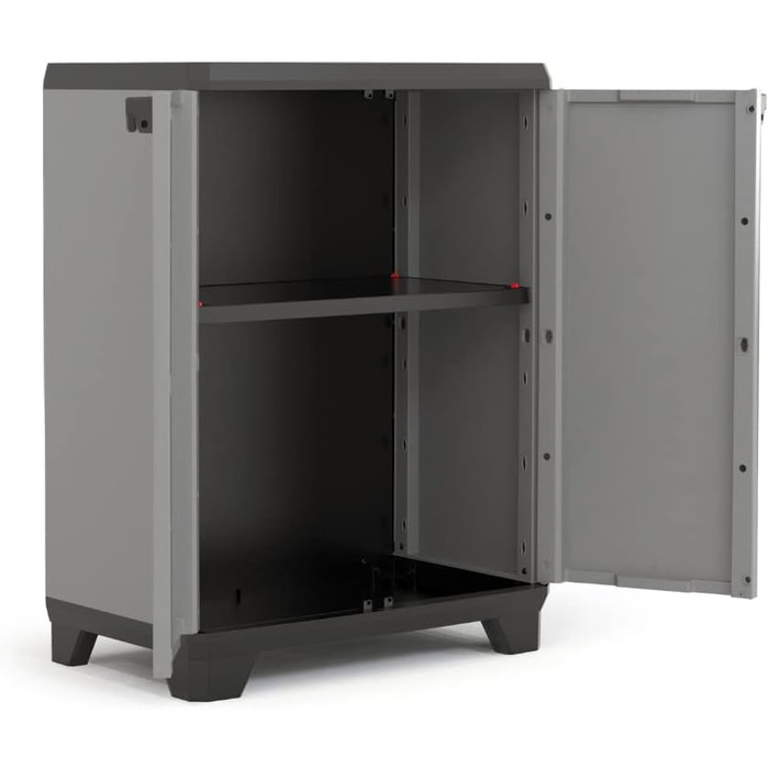 Keter Stilo Plastic Cabinet, tall, WxDxH: 68x39x173cm, gray/black/red, including 3 adjustable shelves (max. load capacity of 15kg each) (Base cabinet)