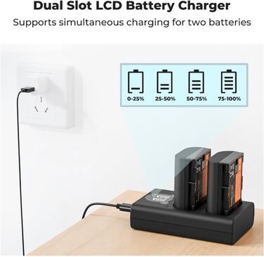 Акумулятор для камери Canon K&F CONCEPT LP-E6P 2400mAh (2 шт.) з зарядним пристроєм, сумісний з EOS R5 Mark II, R5, R6, R7