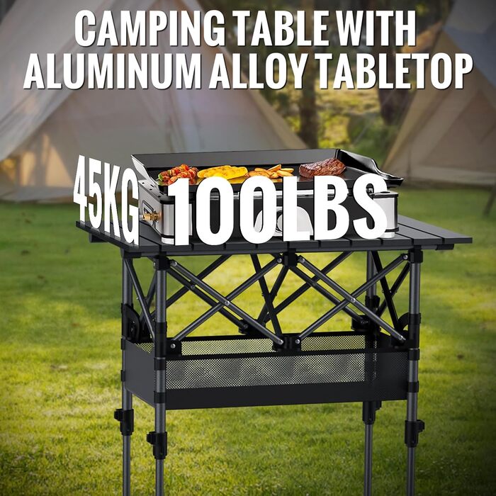 Складаний туристичний стіл Garllen 82x40 см, 2 положення висоти (44/70 см), знімний стіл зі сталі, для пікніка, грилю, саду та кемпінгу