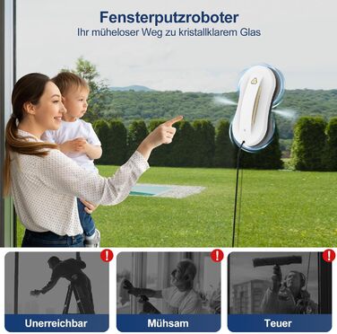Робот для миття вікон Fensterputzroboter W3 Gold з функцією подвійного розпилення та пультом ДУ для внутрішніх та зовнішніх вікон, для висотних будівель, комплект з 10 серветками