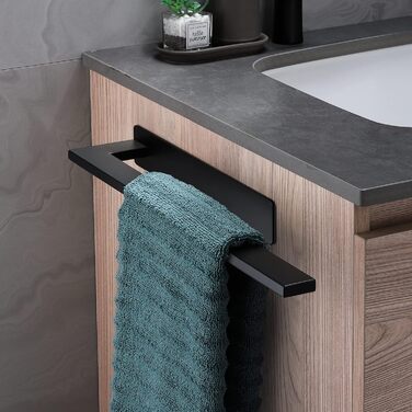 Тримач для рушників без свердління, подвійний, з нержавіючої сталі 304, двозахватний, самоклеючий, для ванної кімнати та кухні (#6 Чорний)