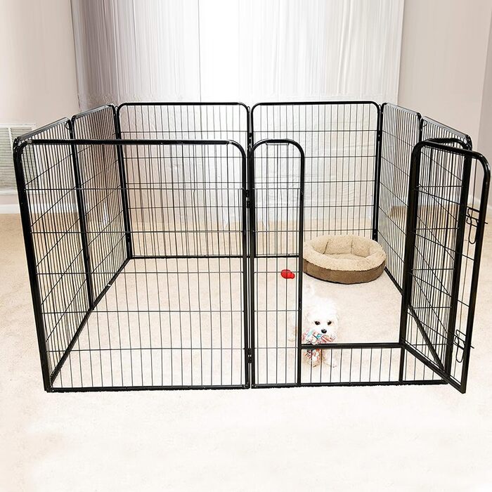 Клітка для цуценят та дрібних тварин 80x60 см, 8 секцій, з захисним тентом, розкладна, для собак, кроликів та інших дрібних тварин