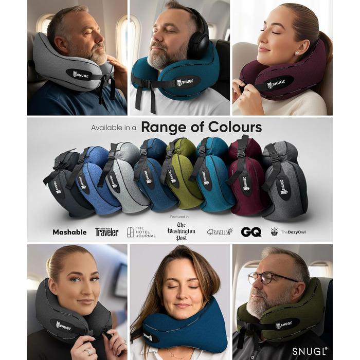 Подушка для шиї SNUGL з Memory Foam, регульована, для подорожей | Зручна подушка-воротник для шиї в літак, авто та в дорогу | Подушка для шиї, Neck Travel Pillow (синьо-зелений)