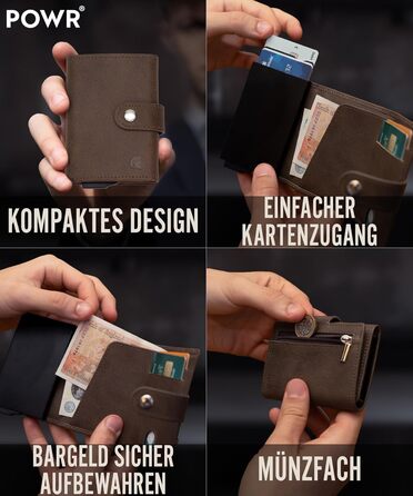 Чоловічий металевий картхолдер POWR Wallet з відділенням для монет. Мінімалістичний картхолдер для чоловіків (темно-коричневий)