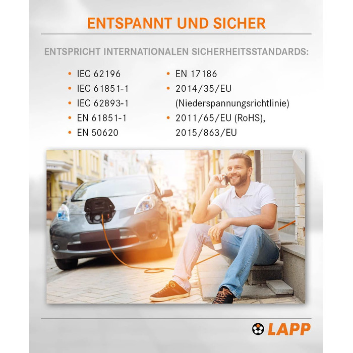 Кабель зарядки LAPP Mobility Typ 2 22 кВт, 7м - для електромобілів, 32А, 3-фазний, IP55, оранжевий