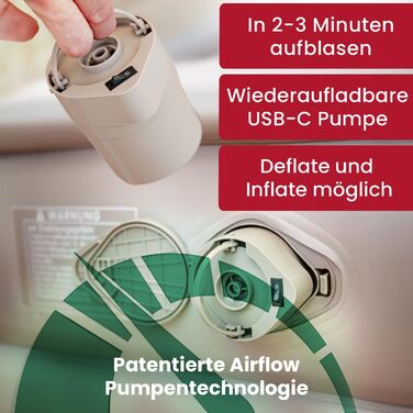 Надувне ліжко Aerios для 2 осіб з вбудованим USB-C насосом | Преміум гостьове ліжко без кабелю живлення | Надувне ліжко - виберіть розмір! Бежевий двоспальний