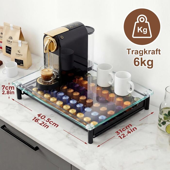 Тримач для капсул Nespresso прозорий на 60 капсул, металевий та скляний органайзер для кави, висувний дизайн