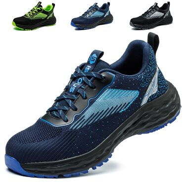 Черевики безпеки ISOOUS для чоловіків та жінок. Легкі, дихаючі, з металевим капаком, антиковзаючі, зручні. Розмір 43 EU, блакитні.