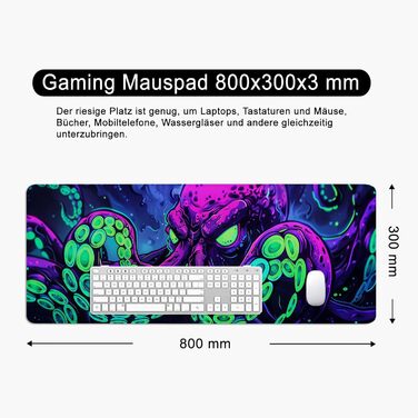 Килимок для миші Octopus, фіолетовий, 80x30 см, XL, великий, для геймінгу, під клавіатуру, Desk Pad & Desk Mat