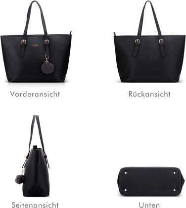 Стильна жіноча сумка-шопер LI&HI для навчання та міста, чорна з помпоном 34x29x15.5 см