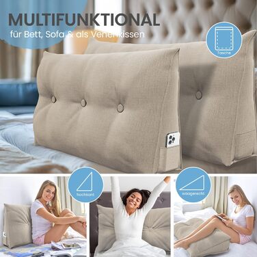Підголовник ELONEO для спини 90 см, кельовий, для ліжка та дивана, трикутник, знімний та пральний чохол, кишеня, пісок 90 см