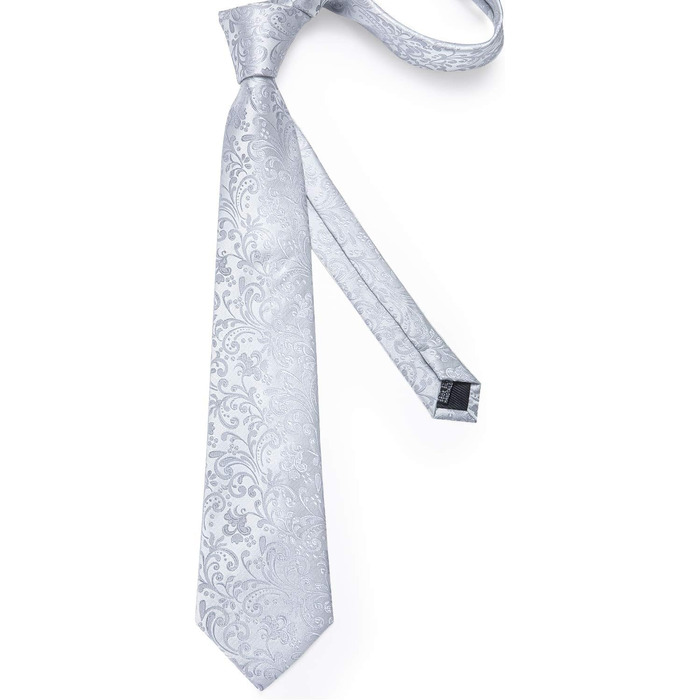 Набір аксесуарів для чоловіків DiBanGu: краватка, хустинка, кафтанчики, краватковий затискач, шовковий паваротний узор, білий / срібний