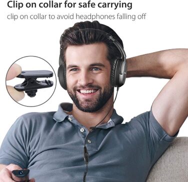 Навушники Avantree HF039 Over Ear для телевізора з довгим кабелем (5м), HiFi стерео, 3.5mm аудіовихід, регулювання гучності