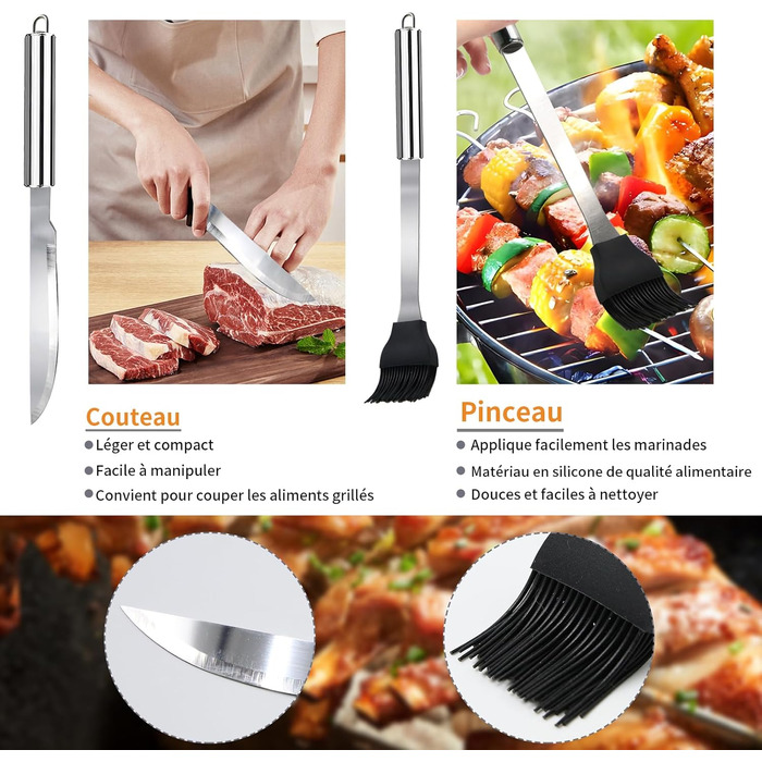 Набір аксесуарів для гриля з нержавіючої сталі 28 шт. для басейну, кемпінгу, подарунок на День батька, день народження, Різдво з кейсом для зберігання