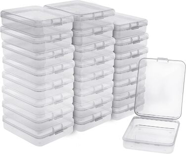 BELLE VOUS 24-Piece Set Small Storage Boxes Plastic Transparent Hinged Lid - 11.5 x 9.2 x 2.8 cm - Plastic Boxes for Small Beads, Pills, Jewelry, Screws, Sorting Box, Craft Supplies