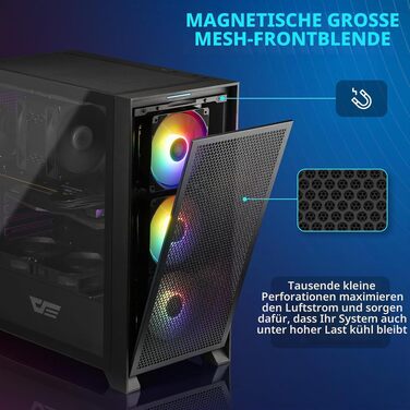 Ігровий корпус darkFlash DRX70 ATX Mid-Tower, 3x120мм RGB вентилятори, загартоване скло, Mesh-панель, чорний