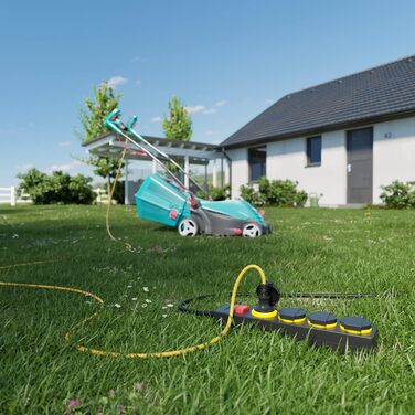 deleyCON Розподільник розеток на 4 розетки для вулиці зі шнуром 5м, IP44, вологозахищений, для саду, тераси, балкону, гаража (5м, з вимикачем)