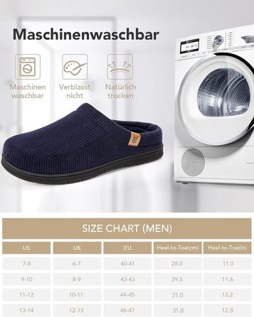Чоловічі мокасини VeraCosy для дому з піною Memory Foam, зимові тапочки (40/41 EU, темно-морська блакить)