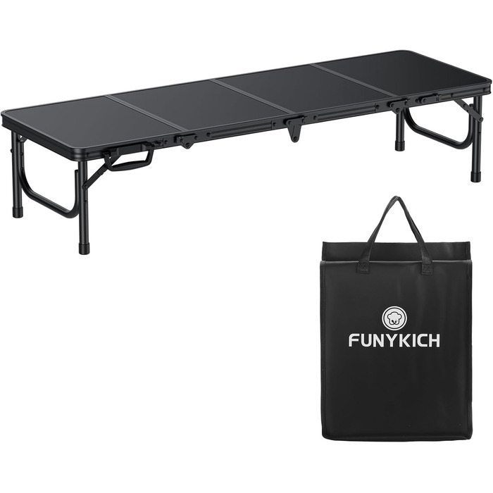 Складний кемпінговий стіл FUNYKICH 116x40x26 см, алюмінієвий, з MDF стільницею, чорний - для пікніка, пляжу, балкону