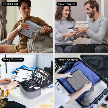BERTASCHE Cable Bag - Large Cable Bag with 11-inch Tablet Pocket for Travel, Work, University, Electronics Accessories Bag