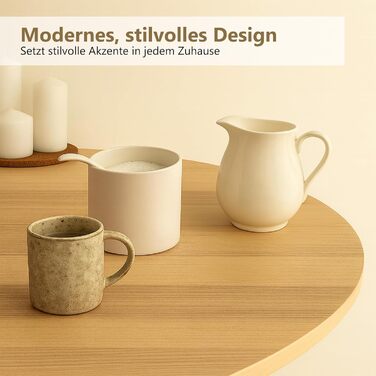 Набір для молока та цукру з кришкою та ложкою: глечик для молока з кераміки та цукорниця з дерев'яним підносом, придатний для миття в посудомийній машині та використання в мікрохвильовій печі (білий)