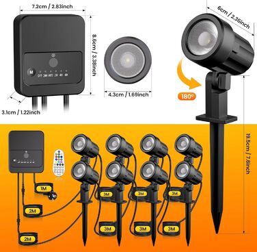 MEIKEE RGB Garden Lighting with Remote Control - 10 Colors, 30 Dynamic Modes, IP66 Waterproof, Timing Function, 8 Pack with EU Plug