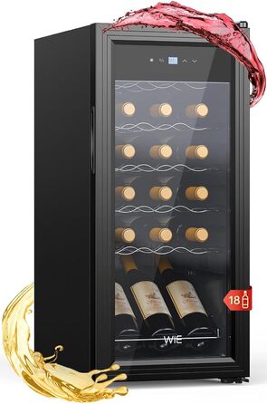 WIE 33L 1-Zone Wine Cooler Fridge - Compact Wine Refrigerator with Glass Door, LED Touch Panel, Anti-UV Protection (18 Bottles)