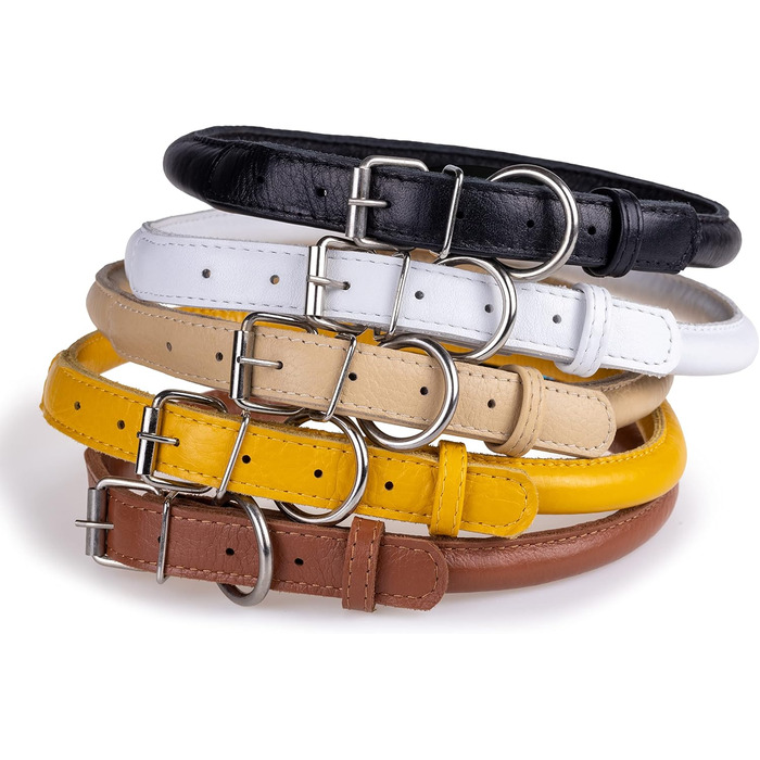 Шкіряний нашийник для собак CollarDirect, круглий, м'який з підкладкою, ручної роботи, справжня шкіра, для цуценят та дорослих собак, малих та великих порід, рожевий, червоний, фіолетовий, синій (бежевий, 15-18 см)