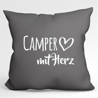 Декоративна подушка huuraa Camper із серцем, 40x40 см, сталева сіра, з наповнювачем, для дивану, подарунок друзям і родині