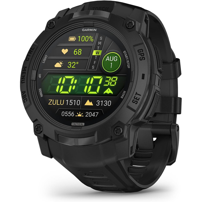 Розумний годинник Garmin Instinct 3 Tactical з AMOLED-дисплеєм: GPS, 80+ спортивних функцій, 24 дні роботи батареї, Health Coach, ліхтарик, сповіщення (50 мм, чорний)