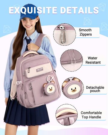 Дитячий рюкзак для дівчинки Kinderrucksack 32L, 2-10 клас, легкий, з дихаючою спинкою та м'якими лямками, для школи, 8+ років, фіолетовий