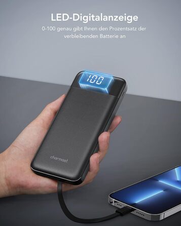 Power Bank Charmast 10000mAh з 6 виходами, USB-C, LED-дисплеєм, 4 кабелями, чорний