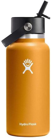 Hydro Flask - 946 ml (32 oz) Water Bottle - Vacuum-Insulated Stainless Steel Water Bottle with Flex Straw Lid - Wide Mouth - Fossil