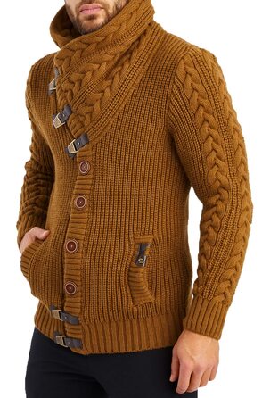 Чоловічий светр Leif Nelson з коміром-шарфом, Slim Fit, зимовий/літо, модель LN7080, колір Camel,Розмір: M