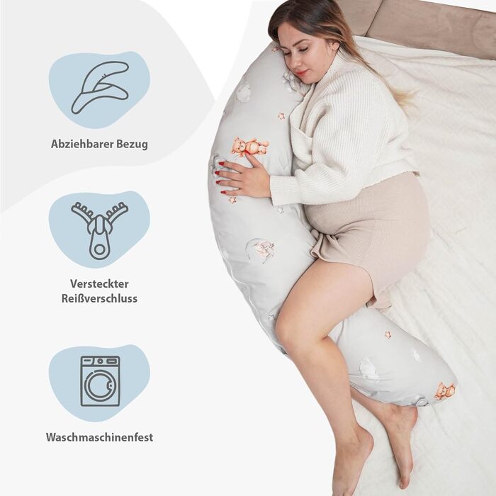 Подушка для вагітних Totsy Baby Stillkissen XXL - для годування та сну, 190 см, бавовна Oeko-Tex, бежевий колір з білими зірками