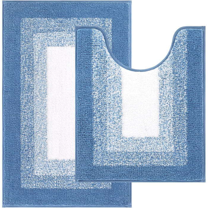 Enyhom Super Soft Microfiber Bath Rugs - Non-Slip, Absorbent, Machine Washable Bath Mats (50x80 + 50x60 cm, Blue)