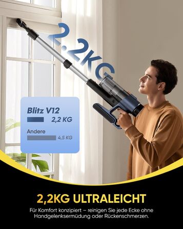 Бездротовий пилосос Vexilar V12 Akku: 50 хв роботи, 50 kPa, 450W, антинамотування, легкий, безщітковий мотор, для твердих поверхонь, килимів, шерсті тварин (срібний)