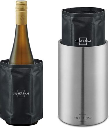 SILBERTHAL Wine Cooler Stainless Steel Double-Walled with 2 Cooling Packs - Active Cooling with Cooling Sleeves - Ideal for White Wine and Rosé