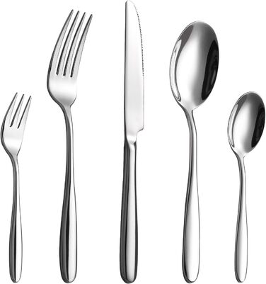 Velaze Cutlery Set 12 People, 60-Piece Stainless Steel Cutlery Set, Cutlery Set with 12 * Dinner Knives/Forks/Cake Forks/Spoons/Coffee Spoons, Polished Cutlery Dishwasher Safe