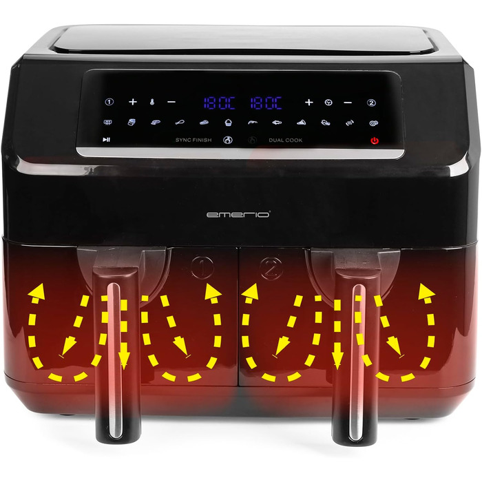 Електрична аерофритюрниця Emerio Digital Doppel 7,2 л (2×3,6 л), 12 програм, без BPA, синхронне завершення, фритюрниця без олії
