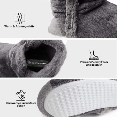 Жіночі зимові капці-чоботики DUNLOP з ефектом пам'яті Memory Foam, теплі плюшеві домашні тапочки протиковзні, темно-сірі (розмір 40 EU)
