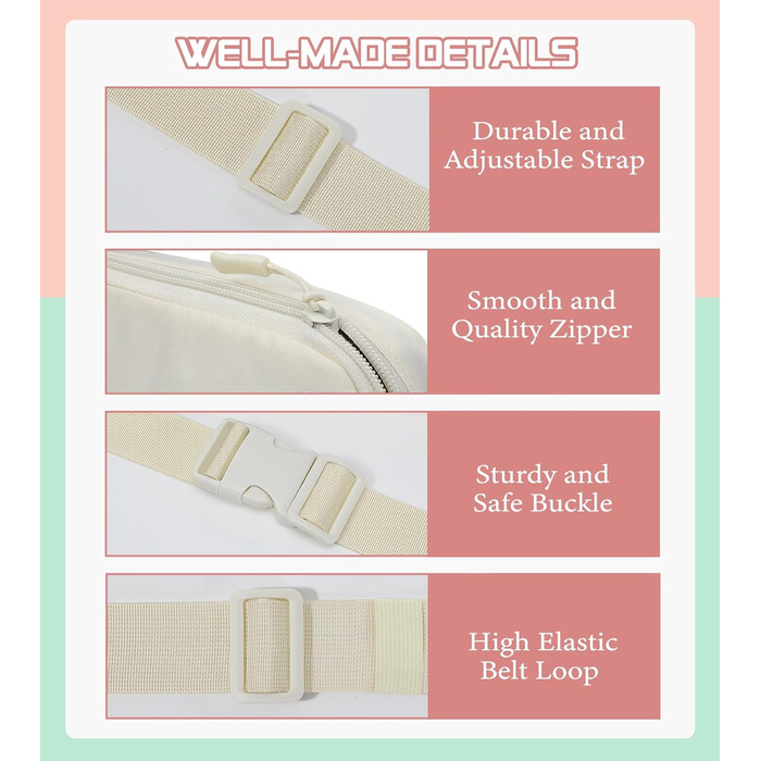 Поясна сумка MoKo для бігу та подорожей, нейлон, унісекс, з регульованим ремінцем та блискавкою (Бежевий)