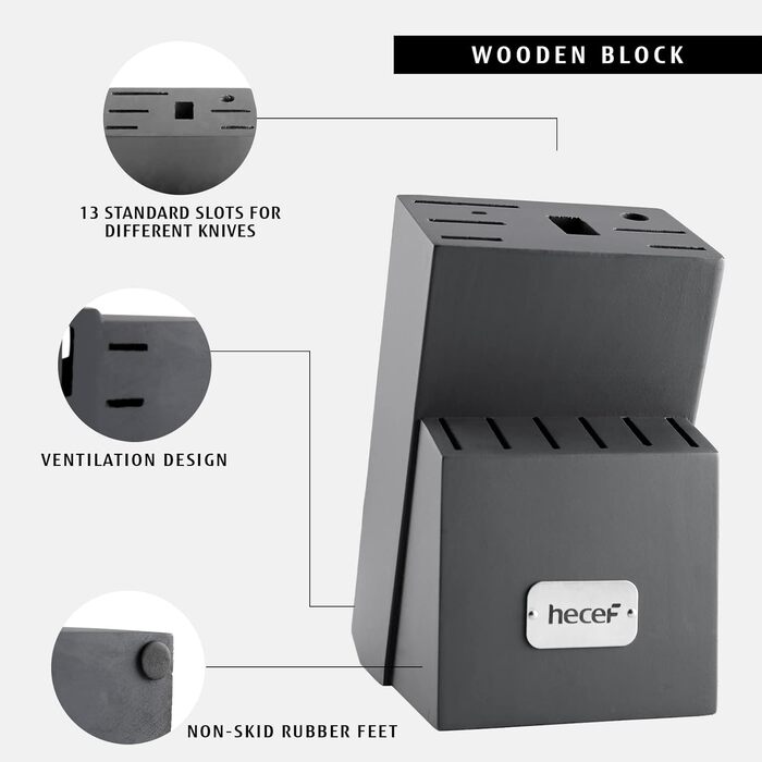 Набір ножів Hecef 14 предметів з дерев'яним блоком, професійний набір кухонних ножів з нержавіючої сталі, з ножицями/ножем для стейку/точильним інструментом (рожевий)