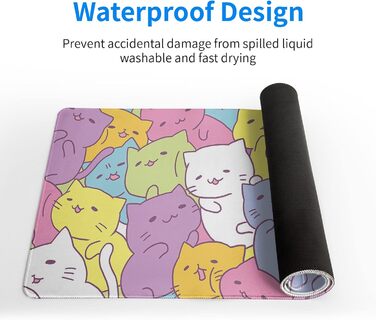 Японський килимок для миші з хвилями океану, великий ігровий килимок для миші в стилі аніме, подовжений килимок для столу Канагава, товщина 3 мм, антиковзаюча гумова основа, 80 x 30 см. (Милі котики)