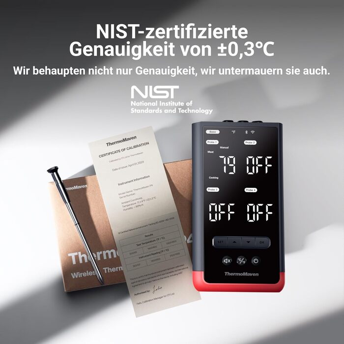 ThermoMaven P2: Розумний термометр для м'яса з Bluetooth 5.3, 6 датчиків, Wi-Fi, IPX8, для гриля, духовки, кухні, фритюрниці (4 зонда)