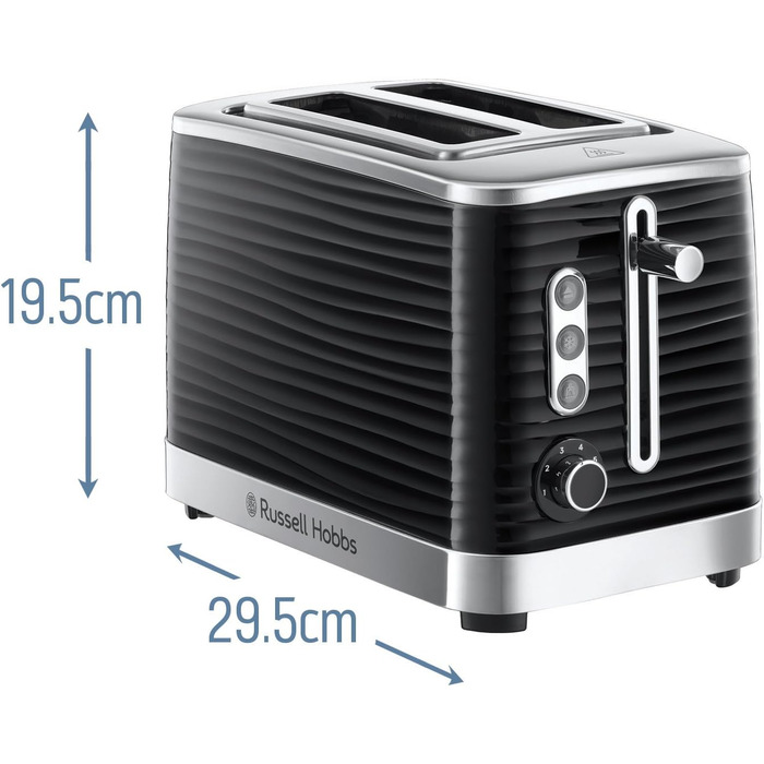 Тостер Russell Hobbs Inspire для 2 скибок, чорний, 6 режимів, широкі відділення, підставка для булочок, розморожування та підігрів