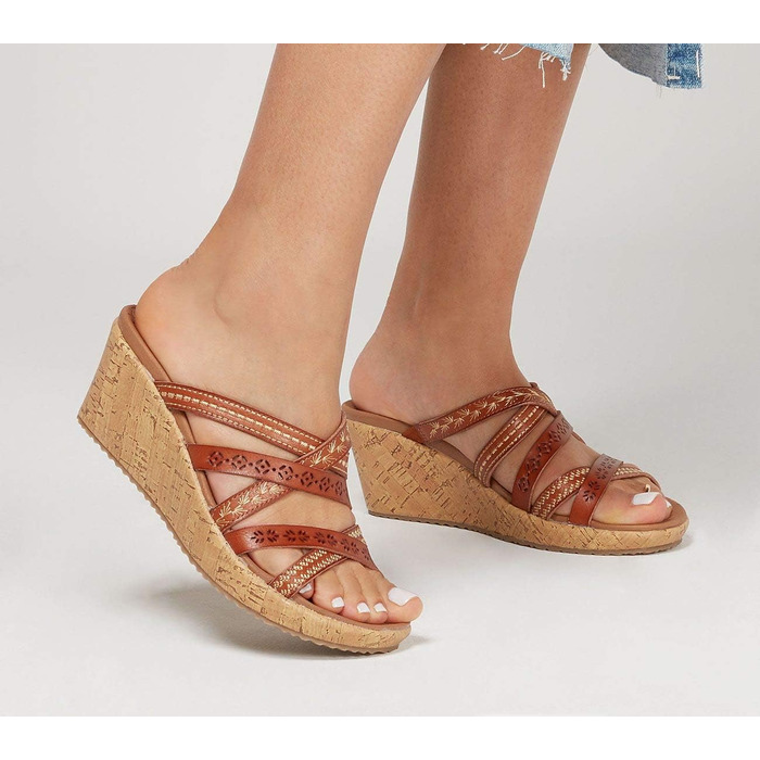 Сандалі жіночі Skechers Beverlee-Tiger Posse на танкетці, 40 EU, Duraleather бежеві