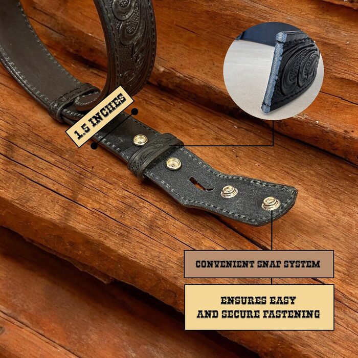 Чоловічий шкіряний ремінь Daniel's Artplanet Westerngürtel, 3.8 см, ручної роботи, з гравіюванням, чорний (підходить до джинсів 32-34)