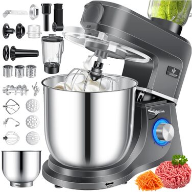 Кухонна машина KESSER 3в1 з м'ясорубкою та міксером, 1500Вт, чаша 5.5л, планетарний міксер для випічки та готування, антрацит
